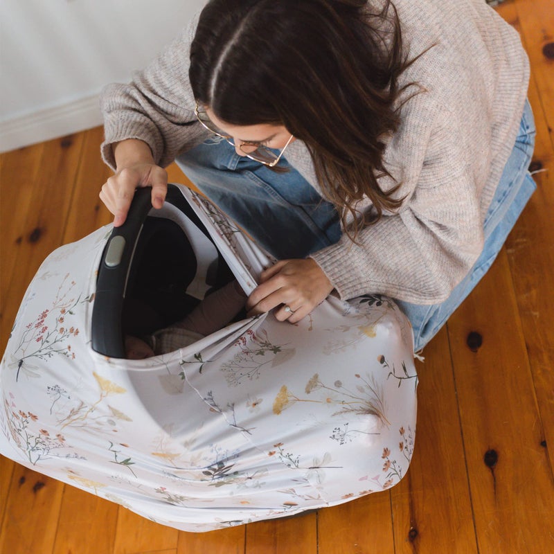 Pobibaby Pobi Baby Premium Multi-Use Cover - Nursing Cover, Baby Car Seat Covers, Shopping Cart, High Chair, and Breastfeeding Cover - Ultra-Soft, Stretchy, Floral Scarf for Baby and Mom (Wildflower) - Image 3